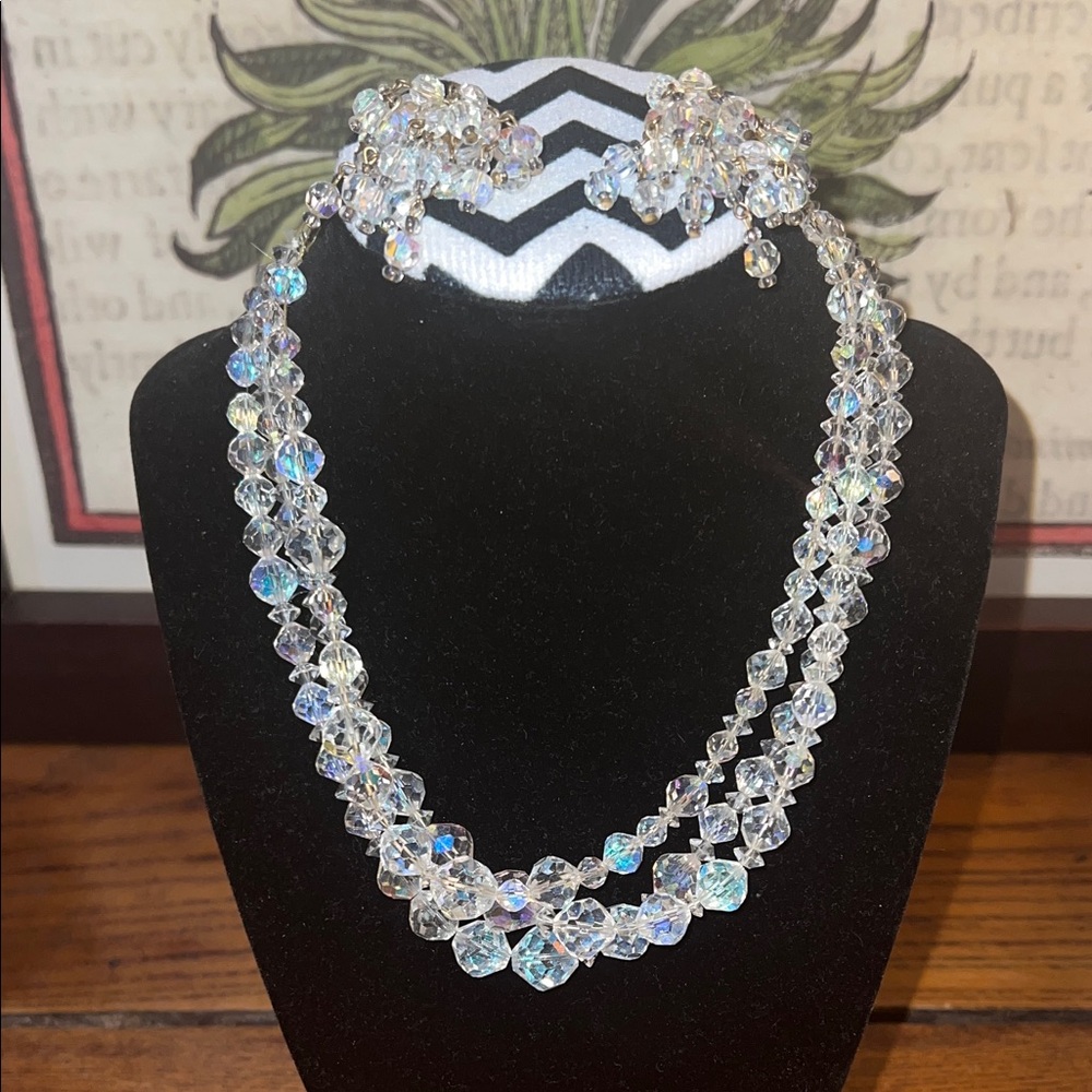 AB Elegant Crystal Necklace and signed Marvella Earring Set
